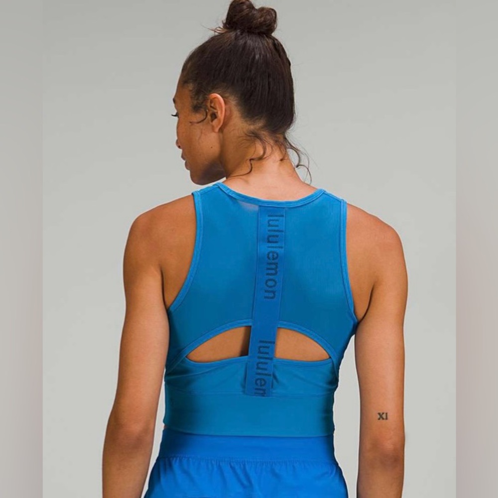 NEW Lululemon Mesh Back Training Cropped Tank Top Poolside Blue Size 4 - Picture 1 of 10